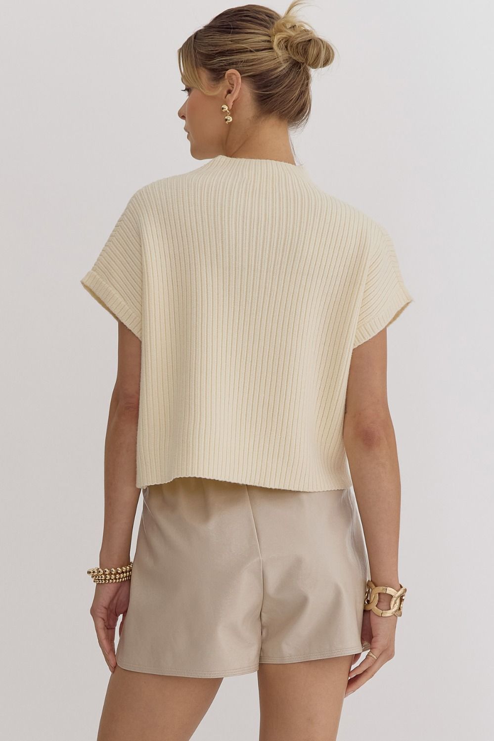 Ribbed Mock Neck Sweater - Bone or Snow