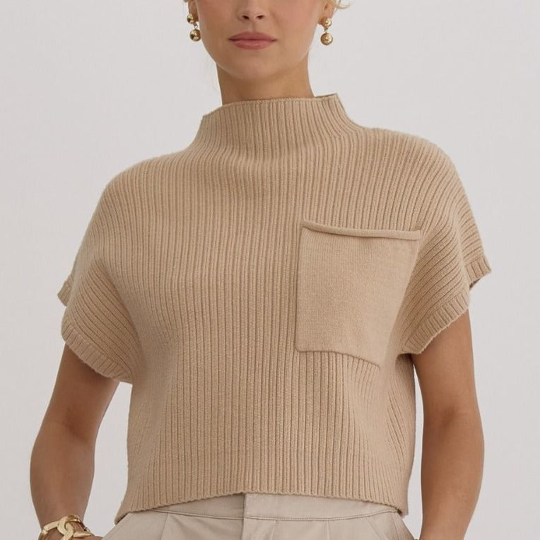 Ribbed Mock Neck Sweater - Bone or Snow