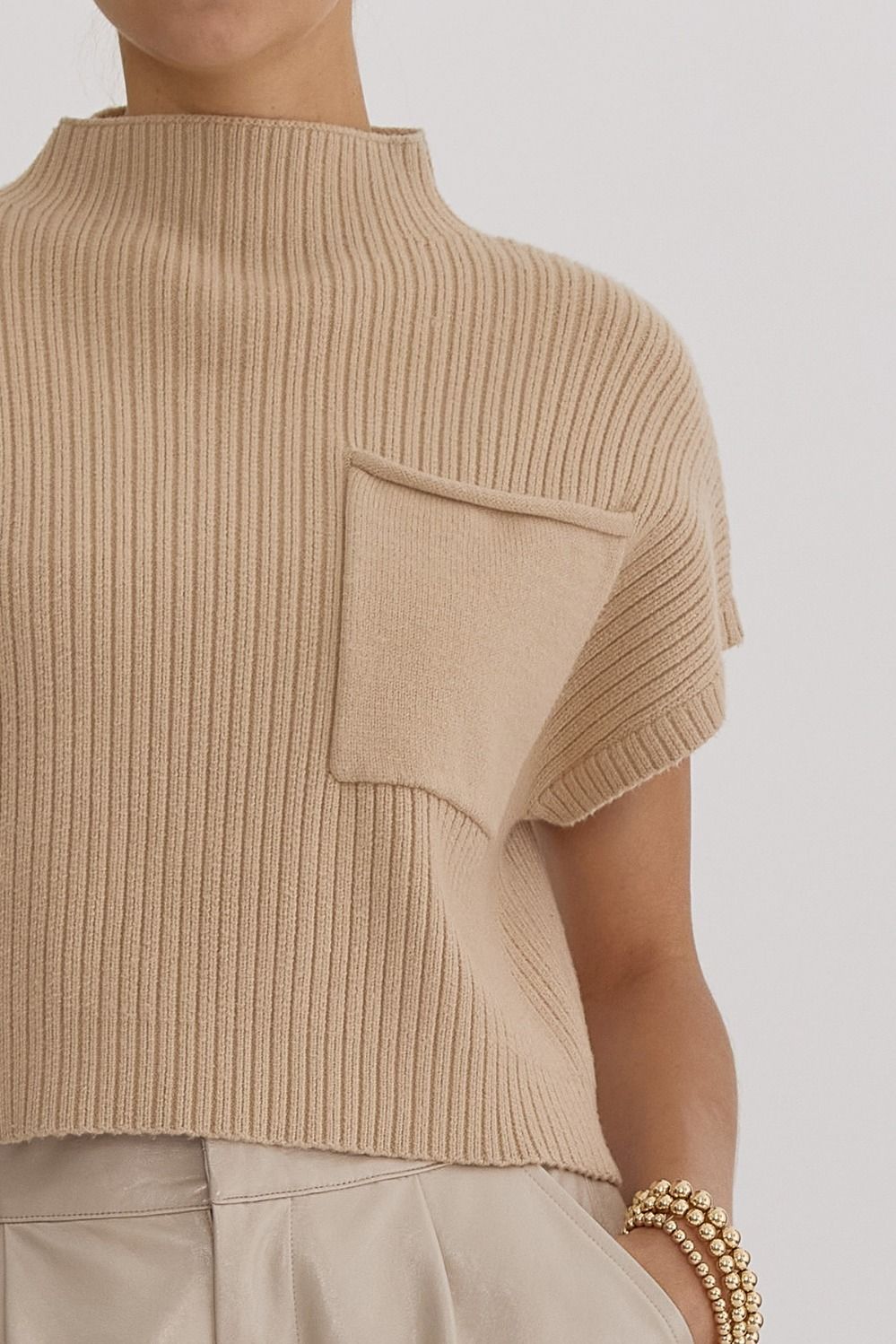 Ribbed Mock Neck Sweater - Bone or Snow