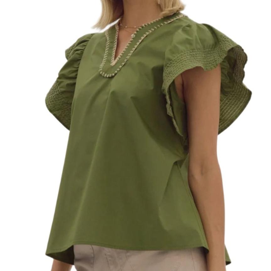 Flutter Sleeve Top - Black or Olive