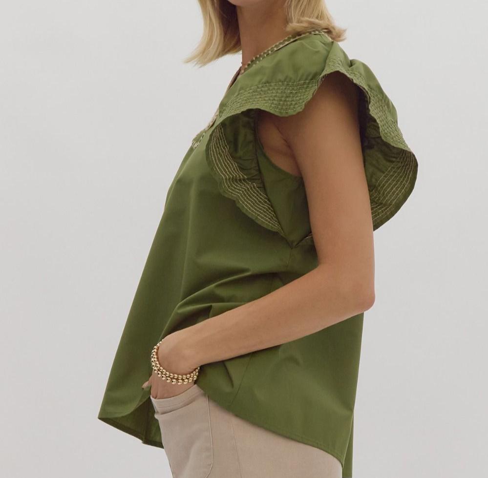 Flutter Sleeve Top - Black or Olive