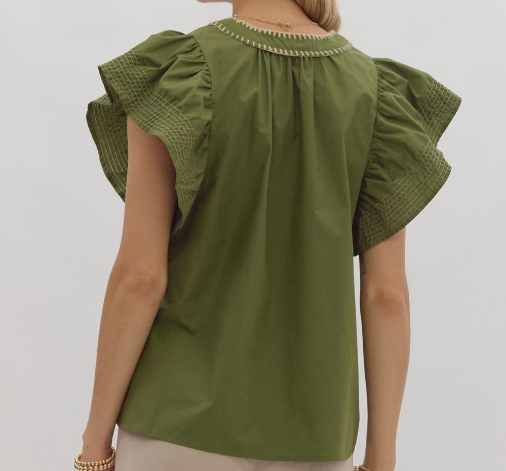 Flutter Sleeve Top - Black or Olive