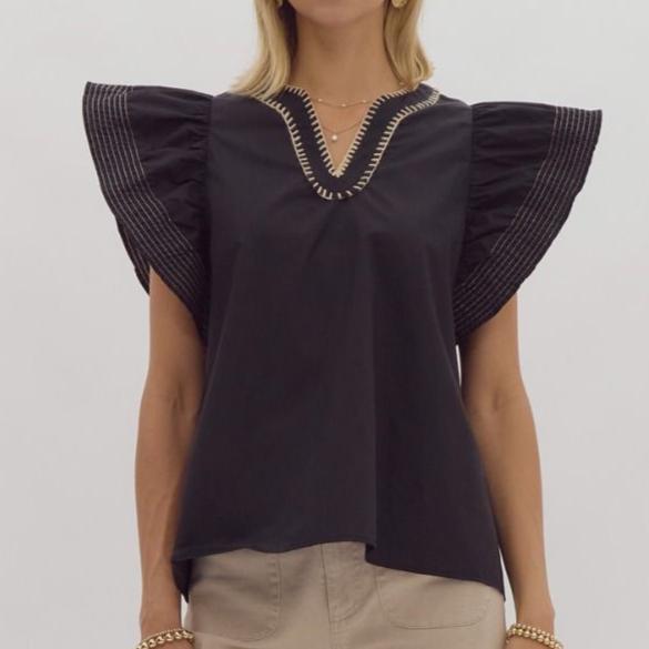 Flutter Sleeve Top - Black or Olive