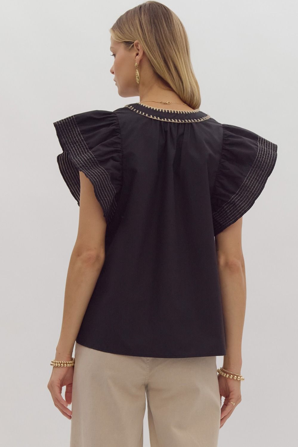 Flutter Sleeve Top - Black or Olive