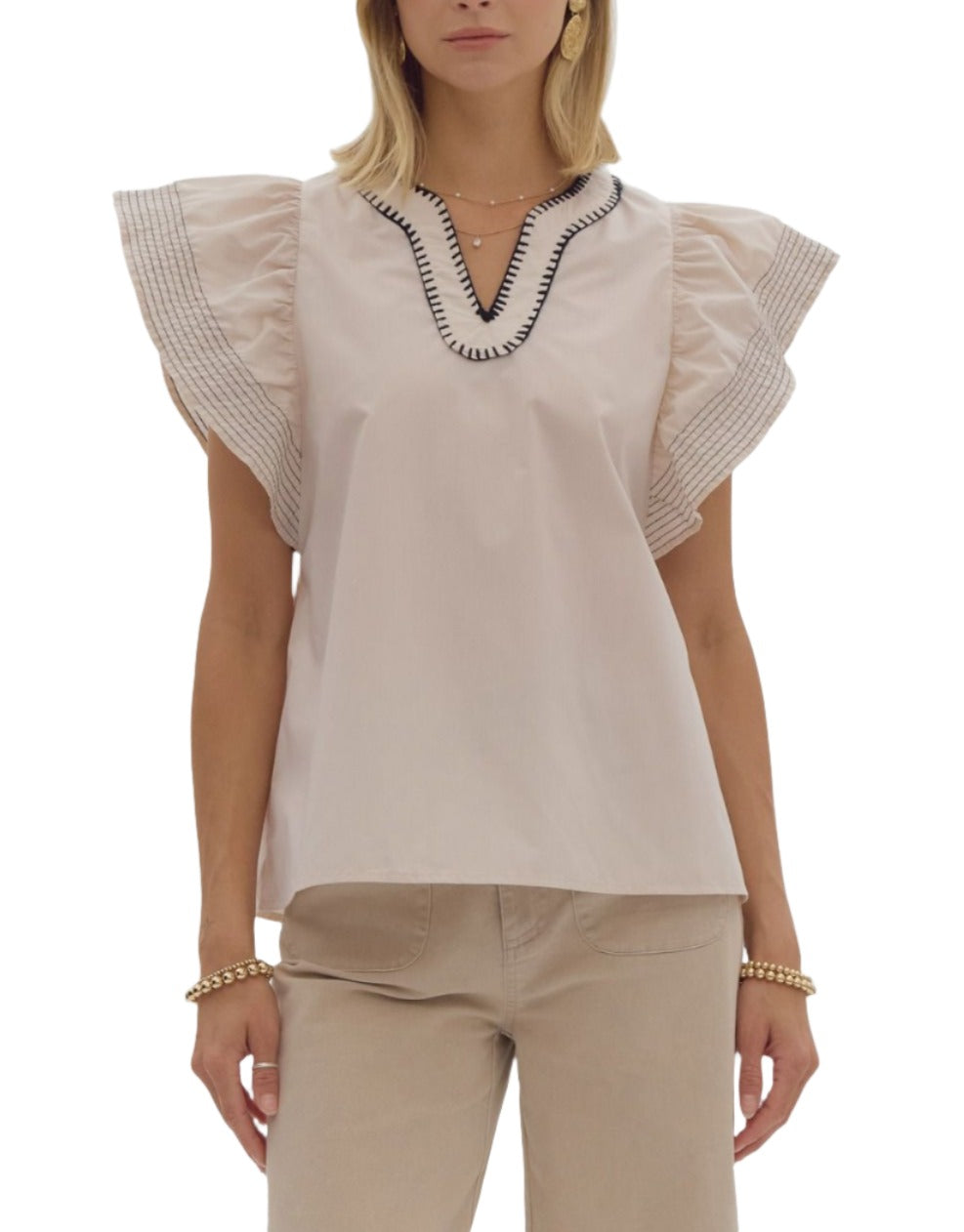 Flutter Sleeve Top - Ecru