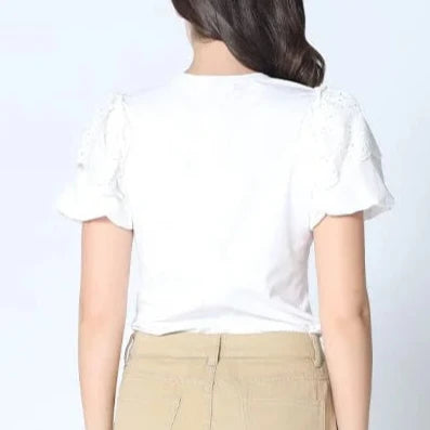 Eyelet Ruffle  Short Sleeve Top