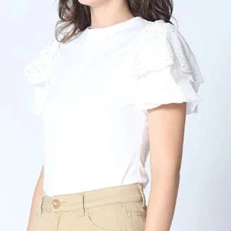 Eyelet Ruffle  Short Sleeve Top