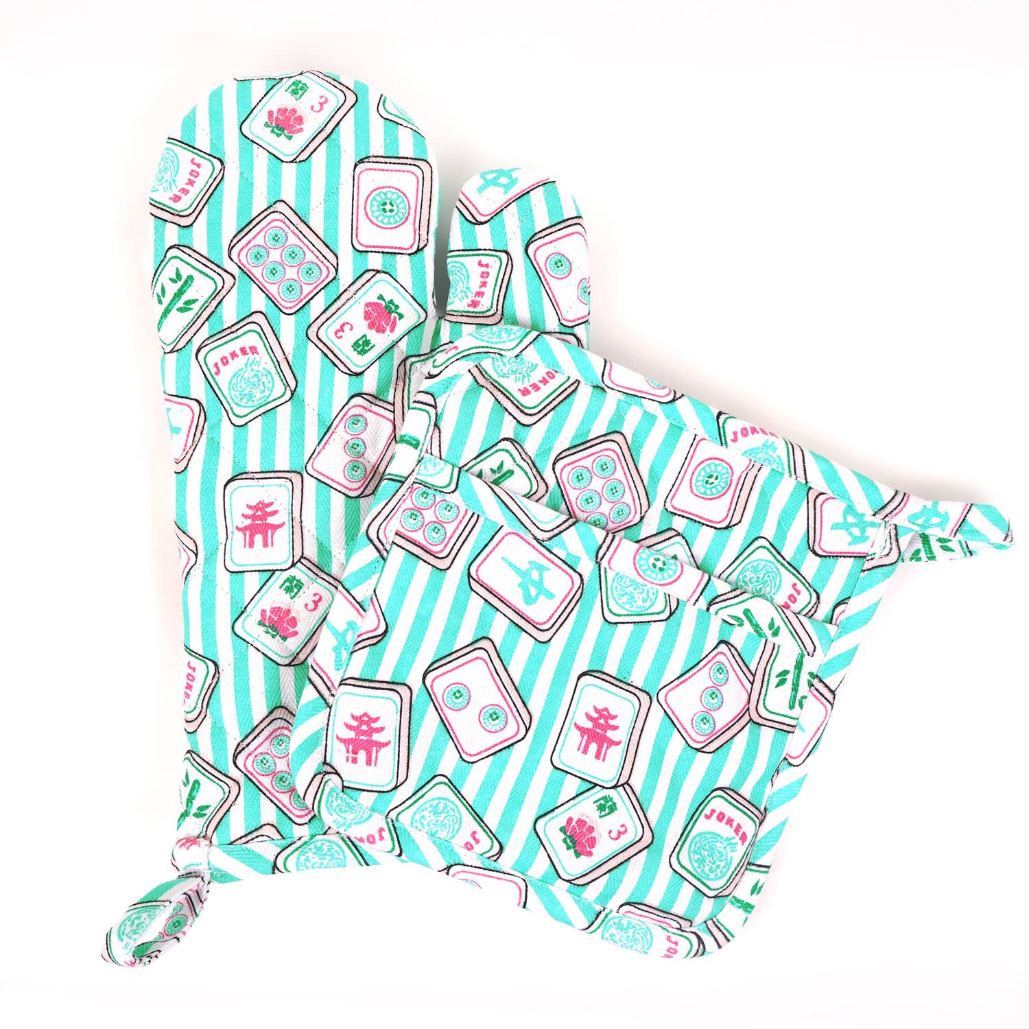 Mahjong Stripe Oven Mitt Set