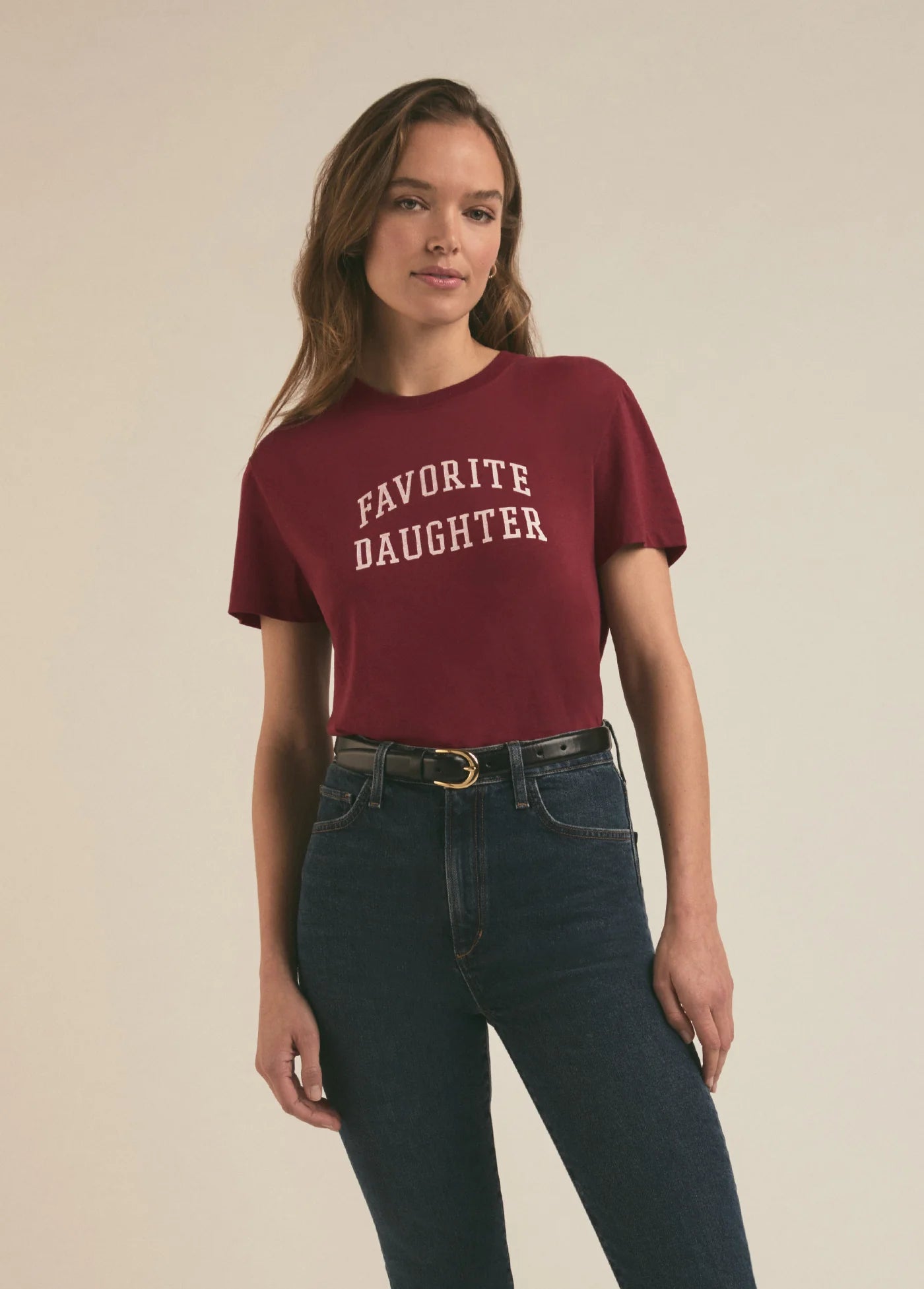 Favorite Daughter Cropped Collegiate Tee - Sangria Nights