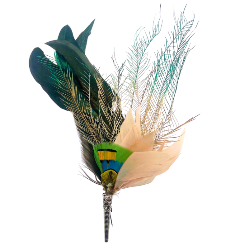 Large Loose Feather Brooch - Greens