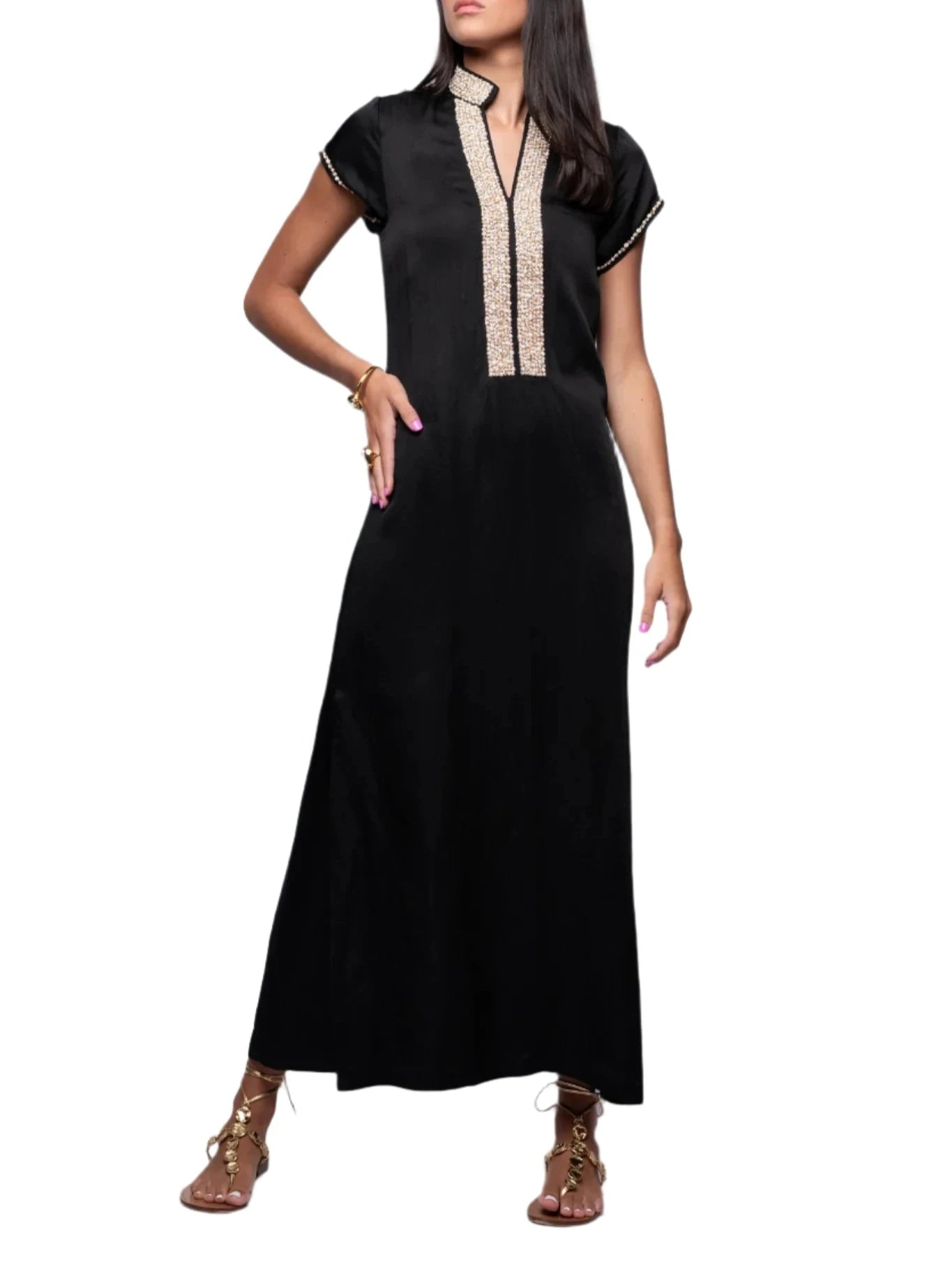 Bella Tu Cap Sleeve Caftan - Black