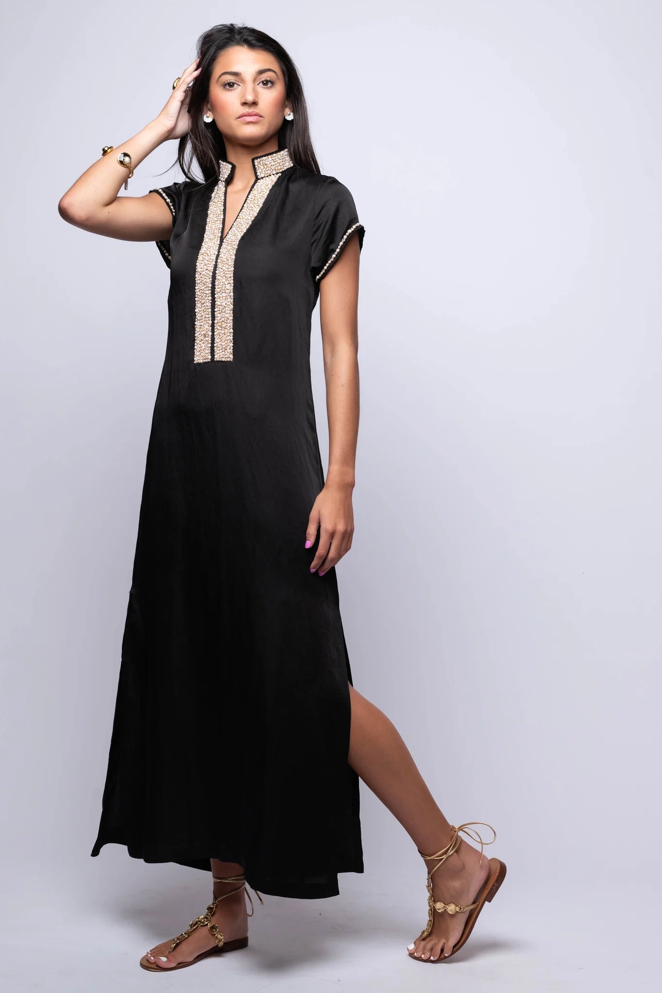 Bella Tu Cap Sleeve Caftan - Black