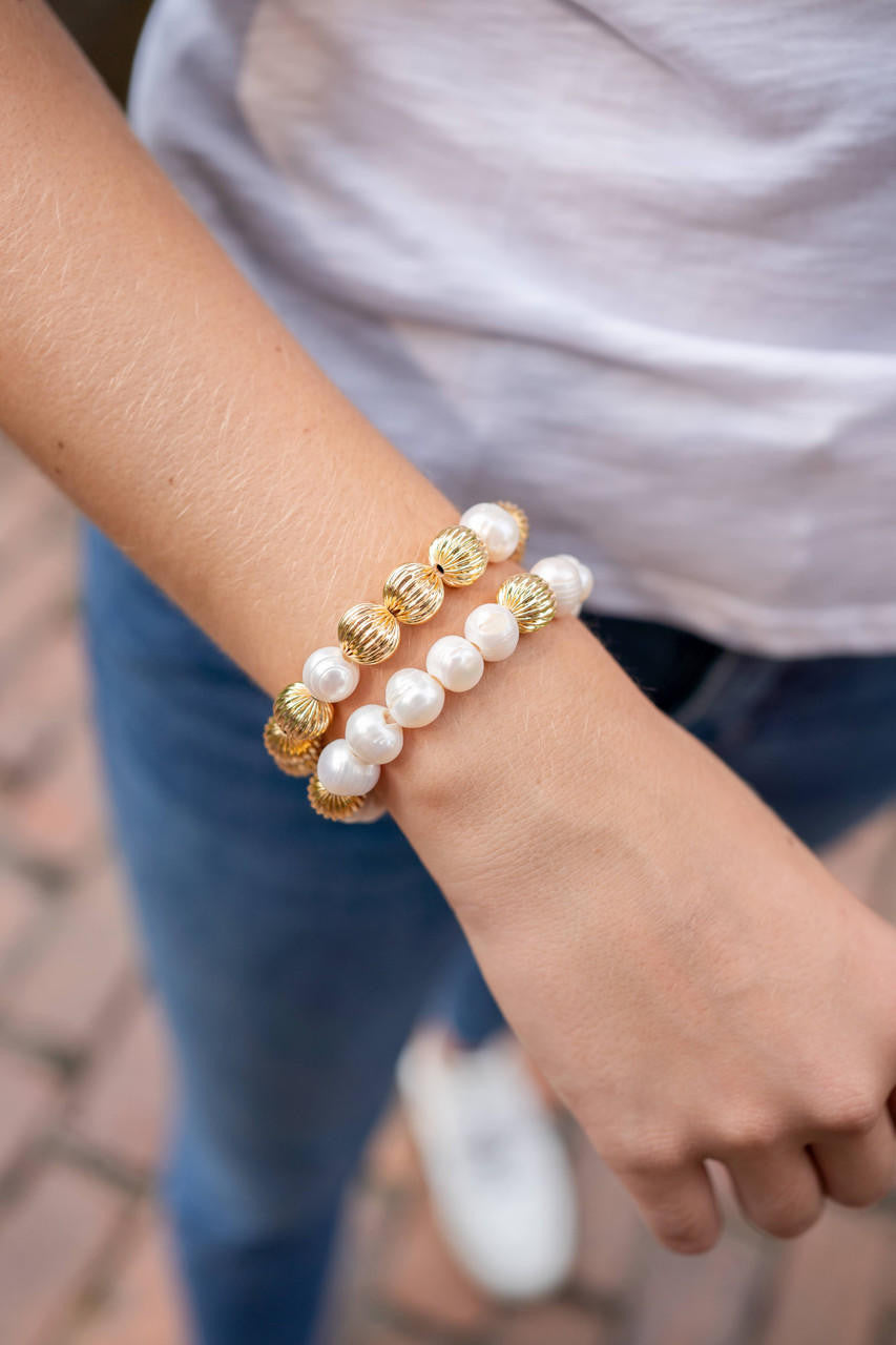 Parker Gold Bracelet with Freshwater Pearl & 14 mm Beads