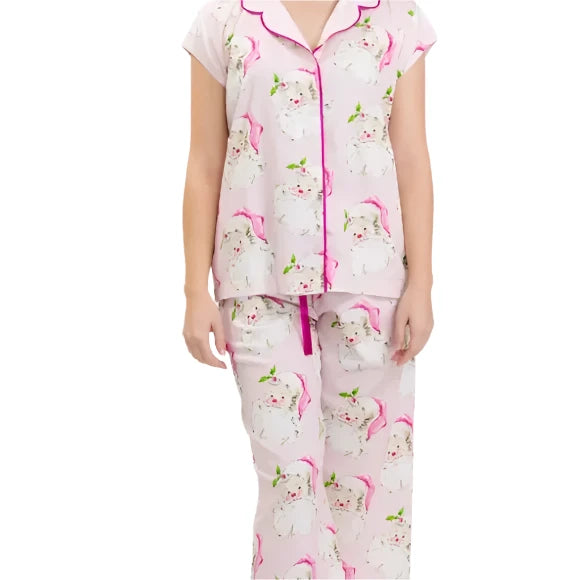 Noelle Luxe Sateen Capri Pajama Set - Light Pink