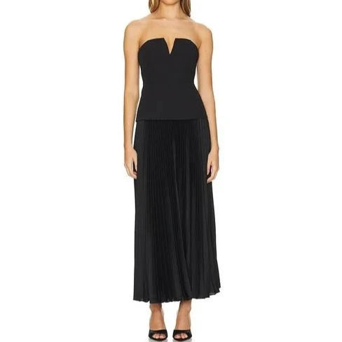 Milly Novalee Strapless Pleated Maxi Dress - Black