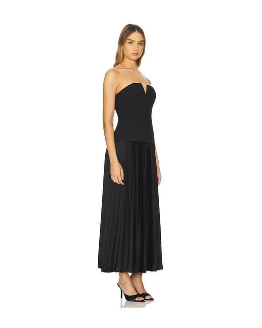 Milly Novalee Strapless Pleated Maxi Dress - Black