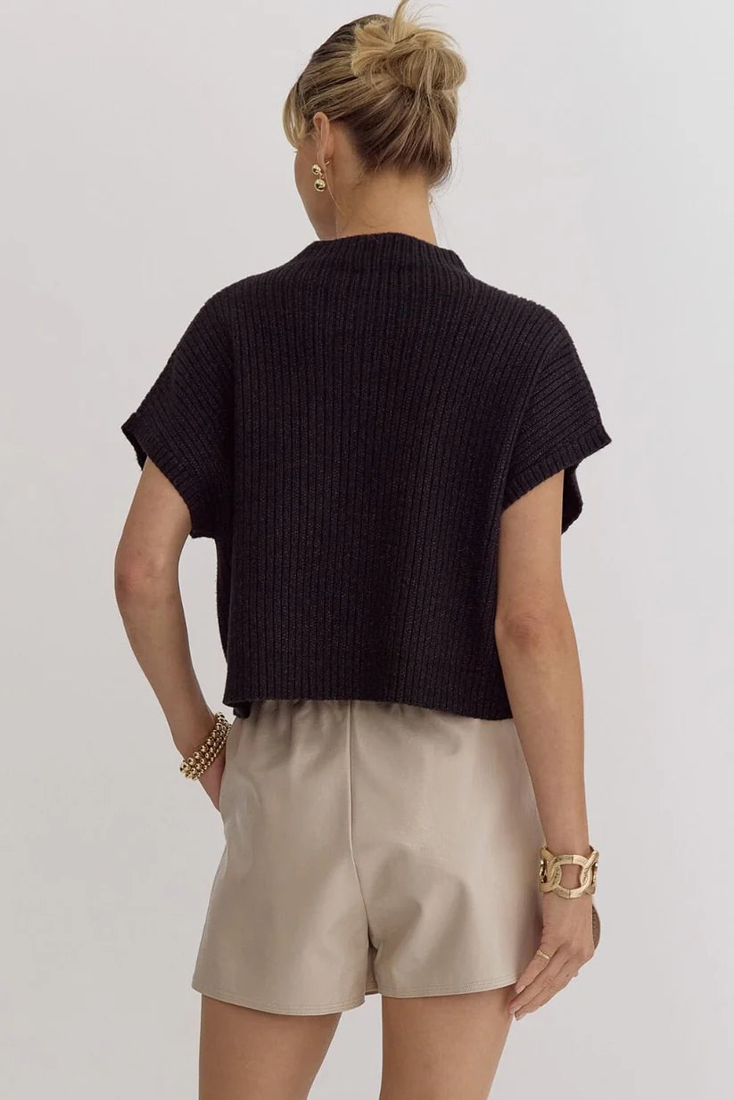 Ribbed Mock Neck Sweater - Black or Forest