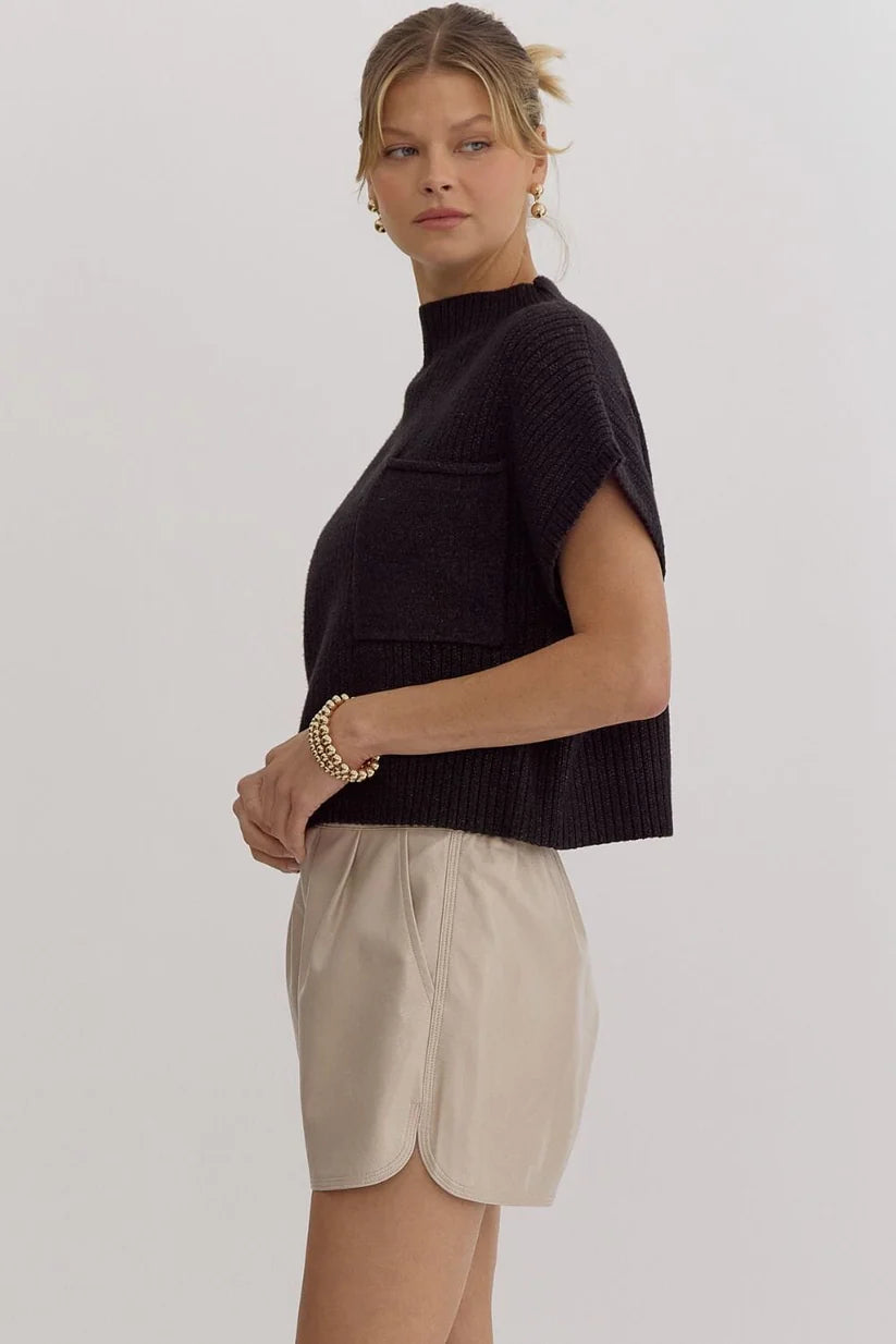 Ribbed Mock Neck Sweater - Black or Forest