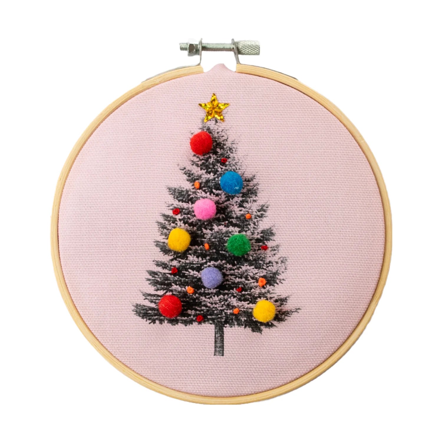 Christmas Tree Embroidery Hoop Kit - Pink