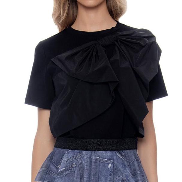 Bow Front Ruffle T-Shirt - Black or White