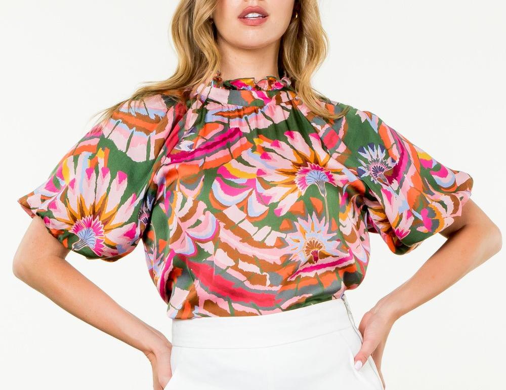 Susie Puff Sleeve Top - Green/Multi