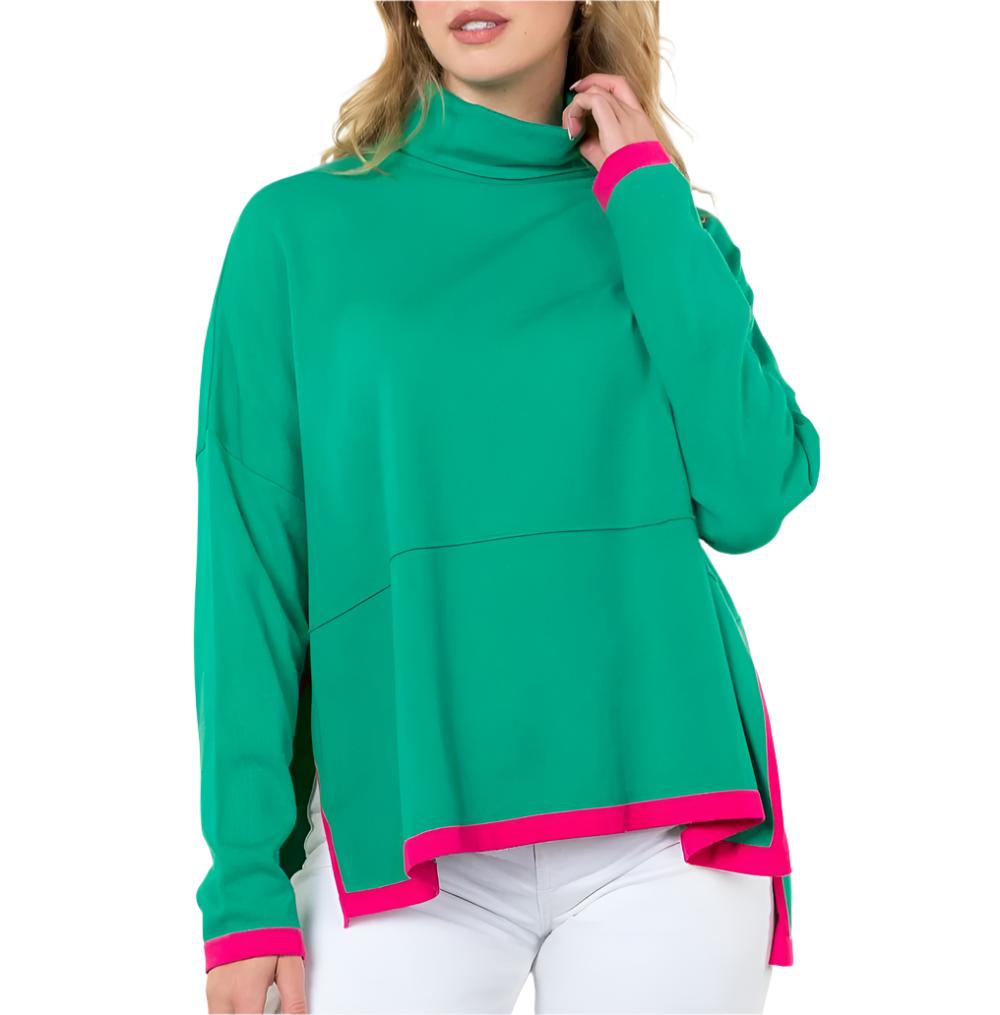 Contrasting Color Turtleneck Sweater - Green or Red