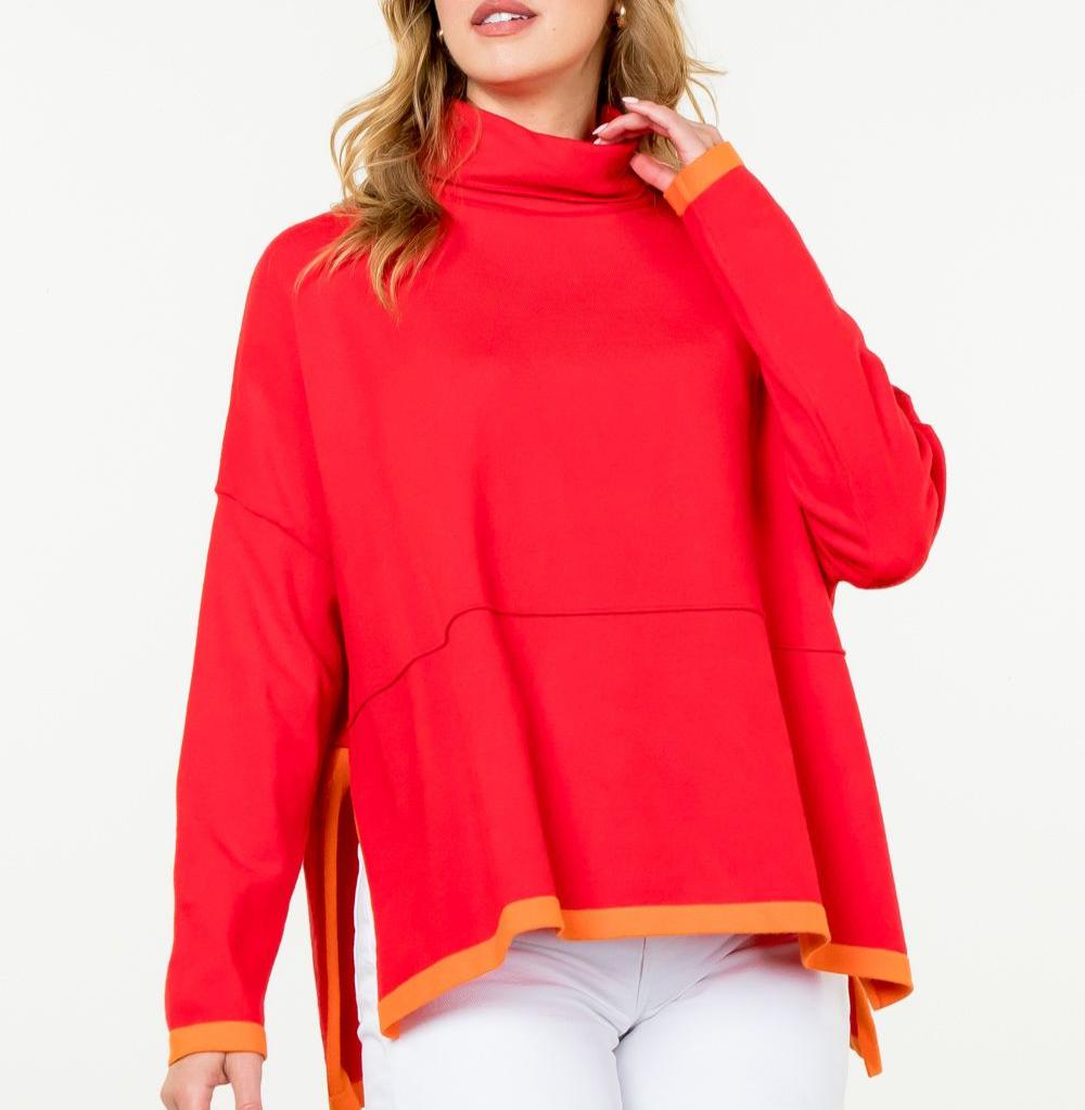 Contrasting Color Turtleneck Sweater - Green or Red