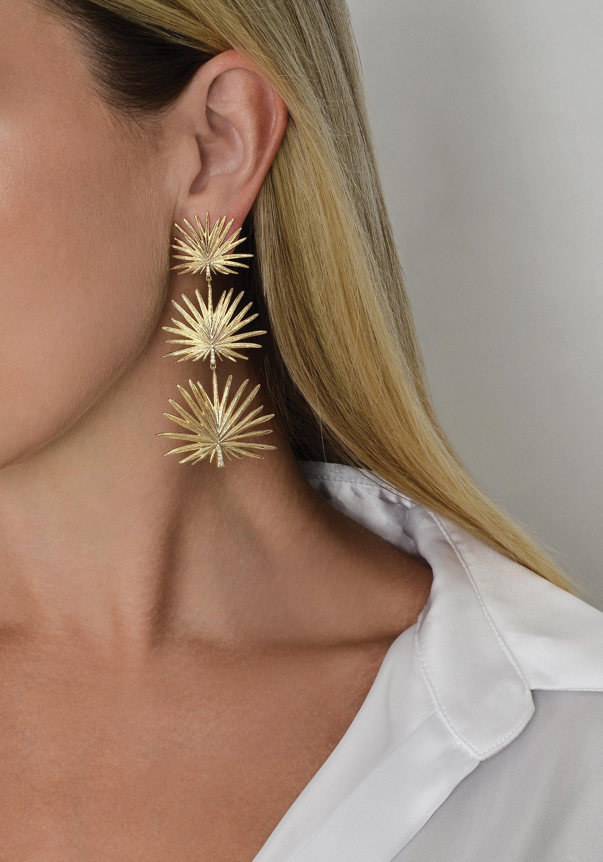 Anabel Aram Triple Fan Palm Dangle Earrings (2 sizes)