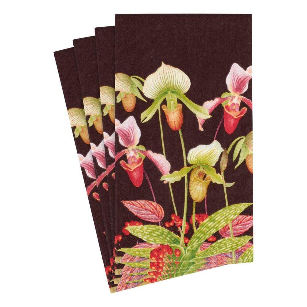 Caspari Slipper Orchid Paper Guest Towel Napkins in Chestnut - 15 Per Package