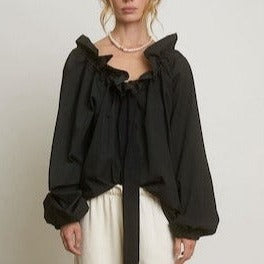 A Beautiful Mess Ruffle Neck Blouse - (black or white)