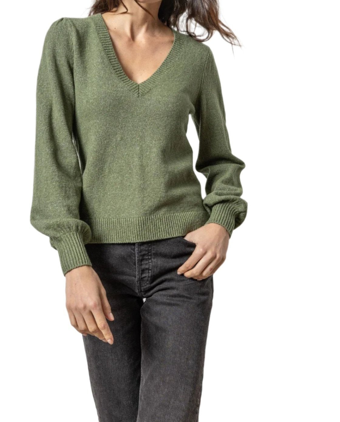 Lilla P Full Sleeve VNeck Sweater - Wintergreen