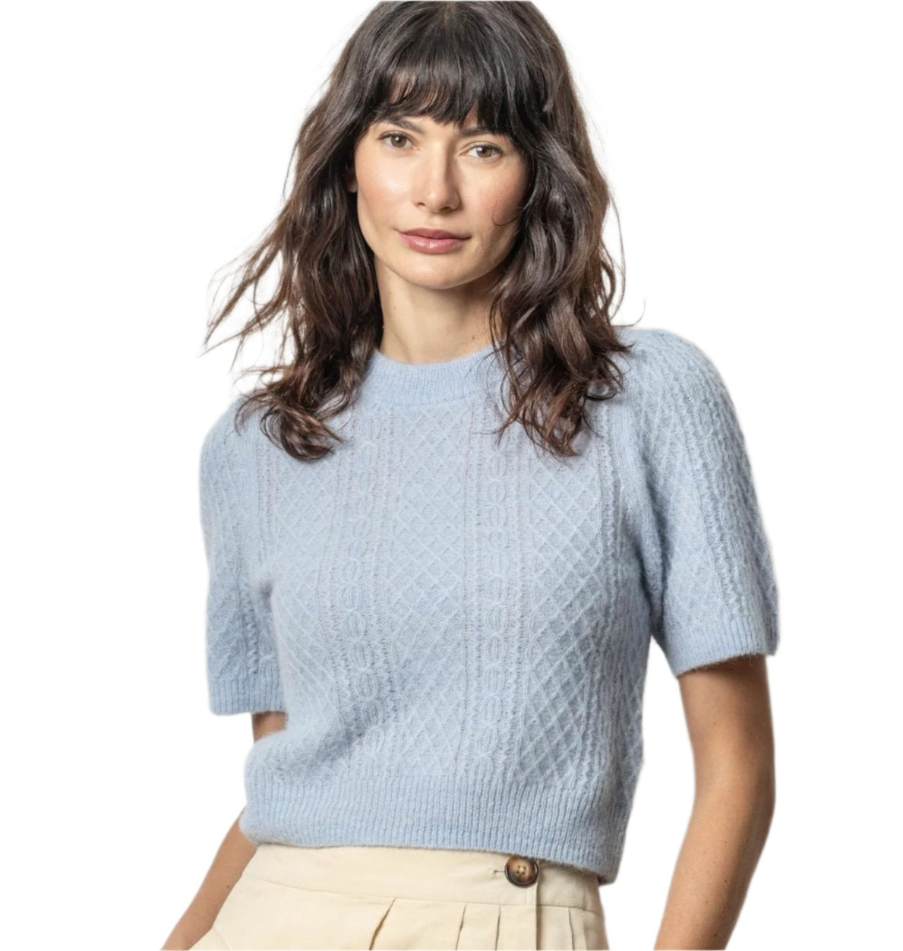 Lilla P Cropped Cable Sweater - Glacier