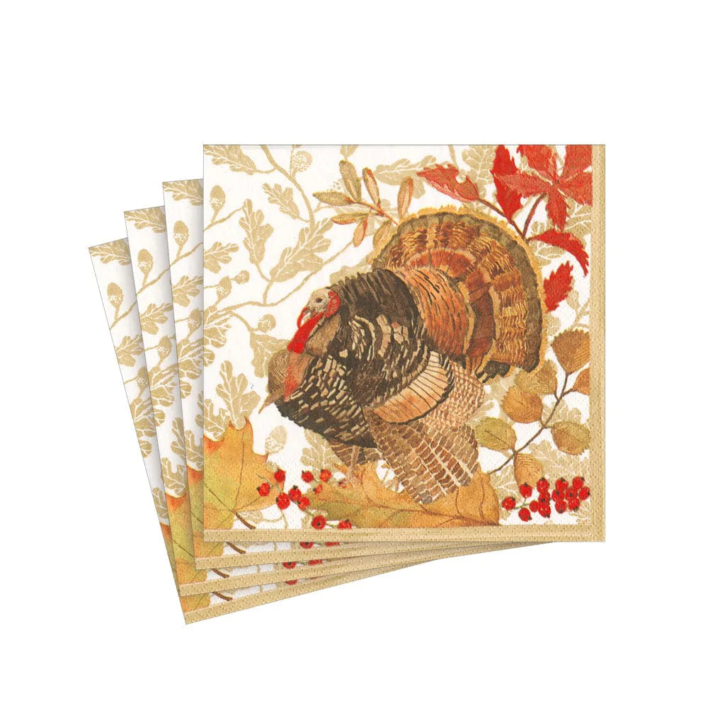 Caspari Woodland Turkey Paper Cocktail Napkins - 20 Per Package