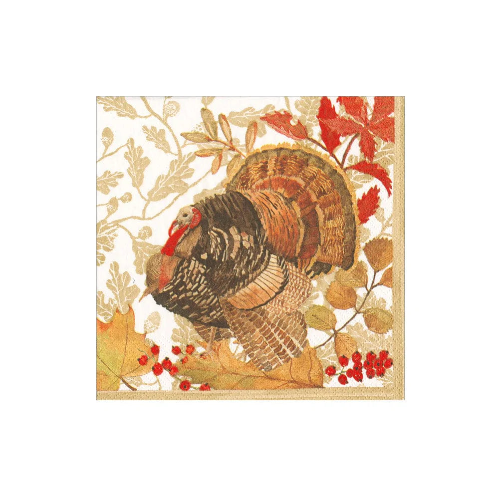 Caspari Woodland Turkey Paper Cocktail Napkins - 20 Per Package