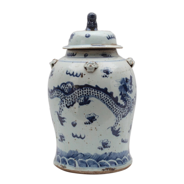 Blue And White Large Porcelain Temple Jar With Dragon