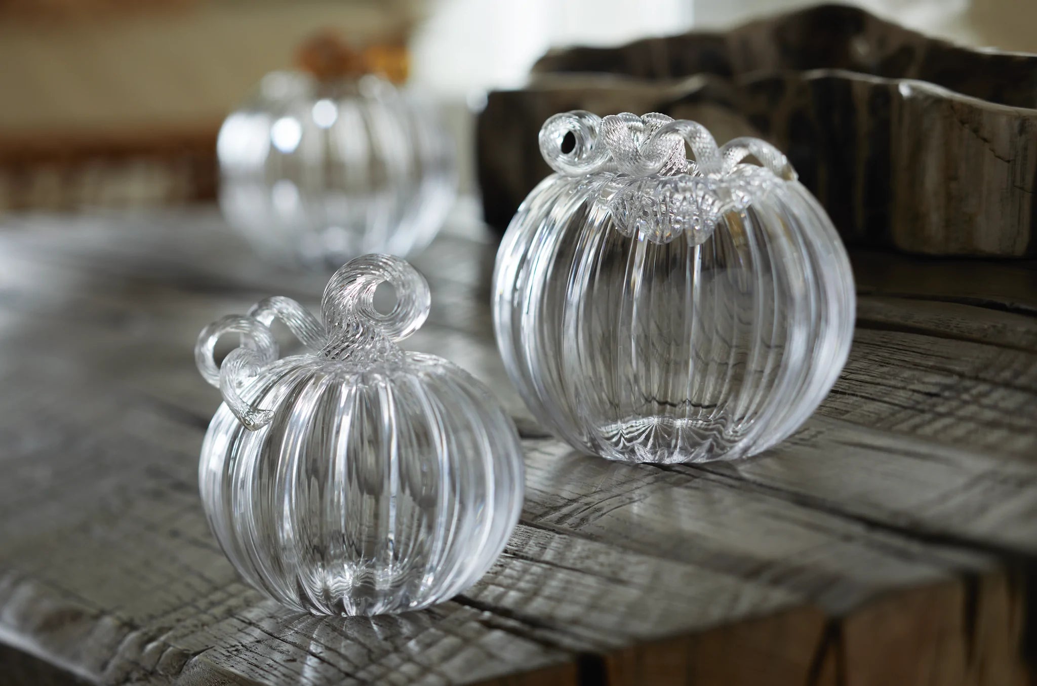 Mariposa Clear Glass Medium Pumpkin with Clear Stem