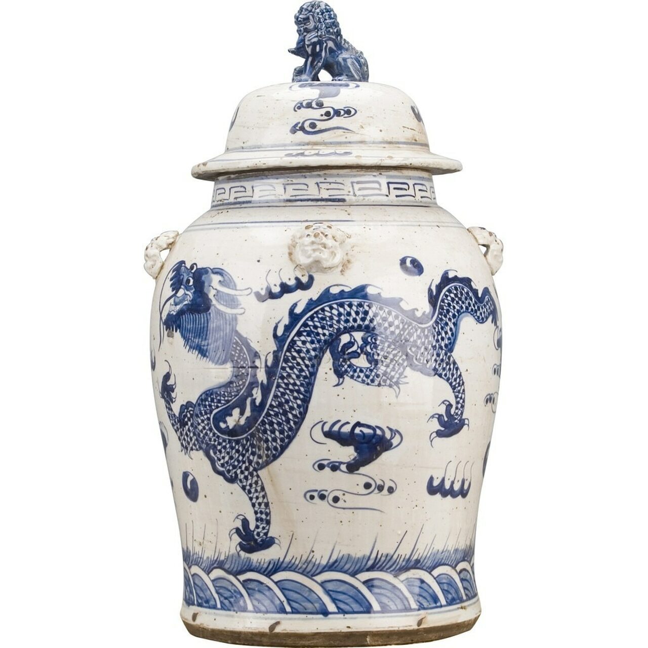 Blue And White Large Porcelain Temple Jar With Dragon