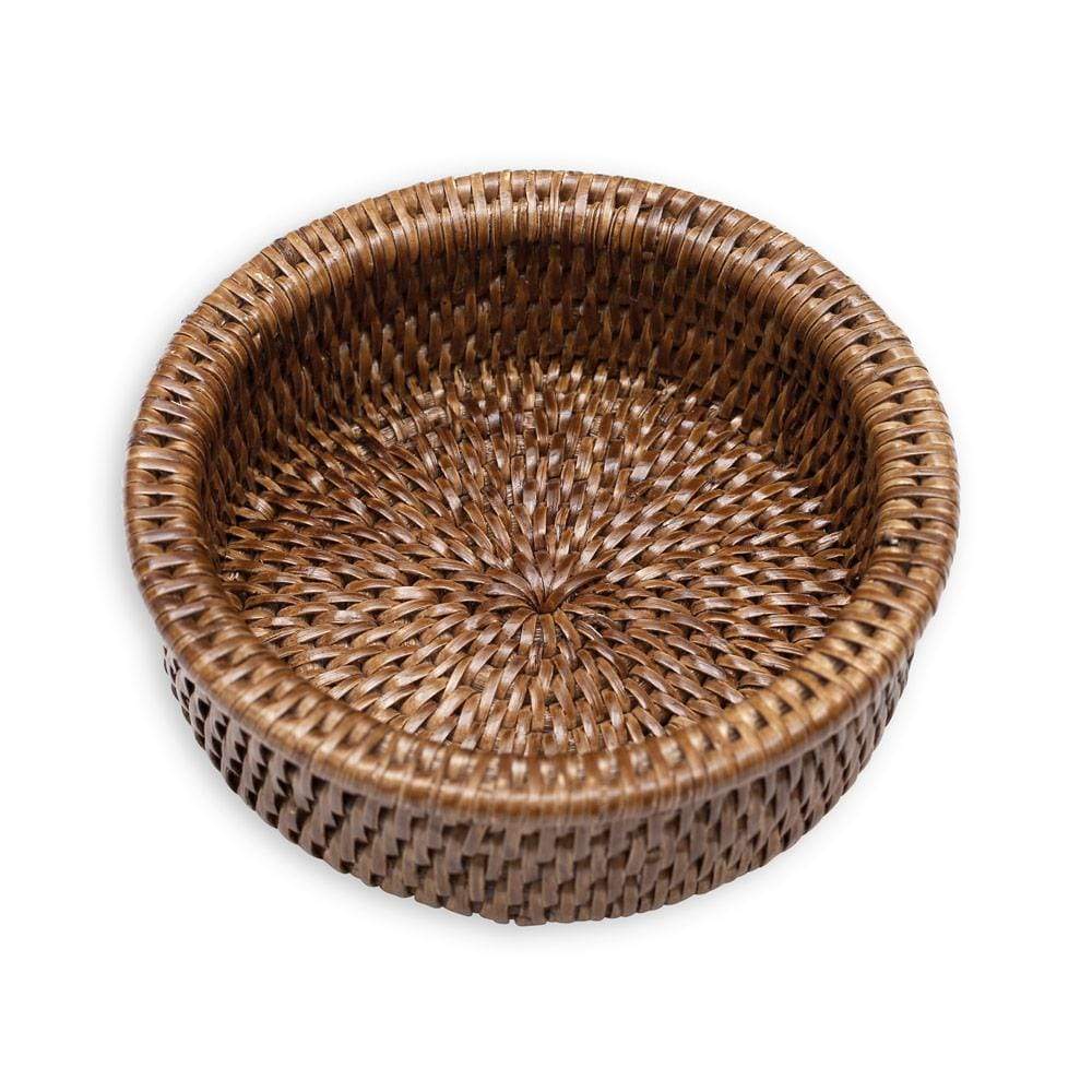 Caspari Rattan Wine Bottle Coaster in Dark Natural