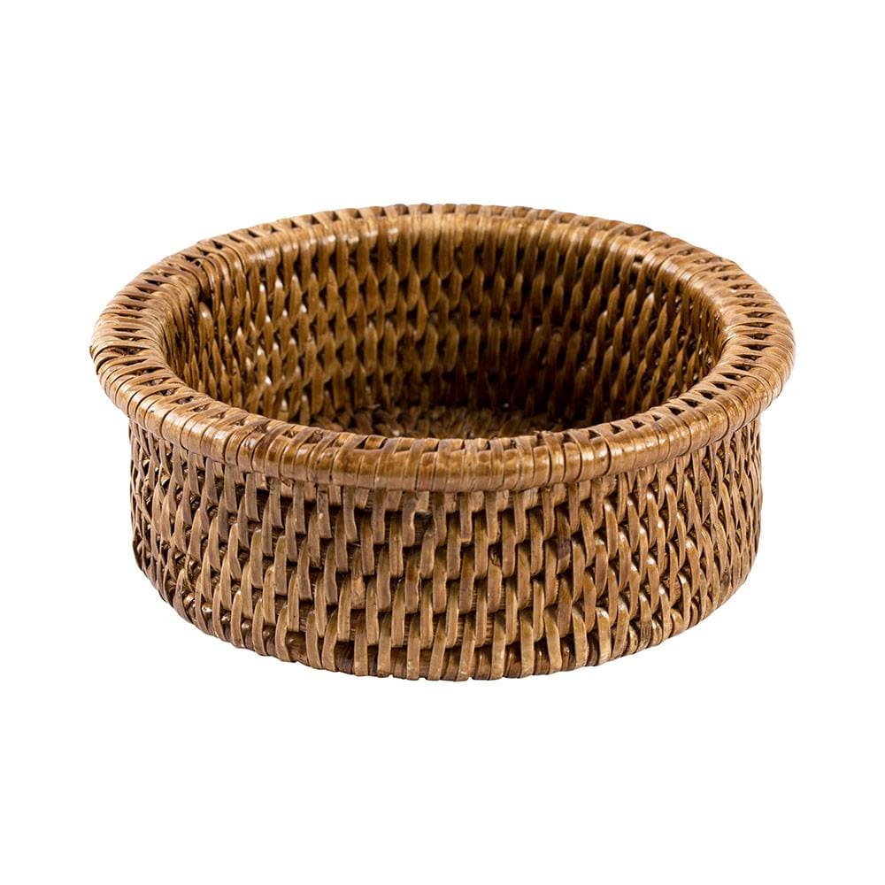 Caspari Rattan Wine Bottle Coaster in Dark Natural