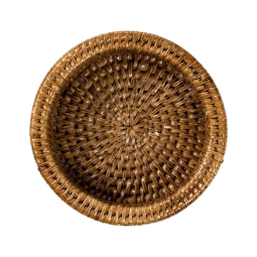 Caspari Rattan Wine Bottle Coaster in Dark Natural